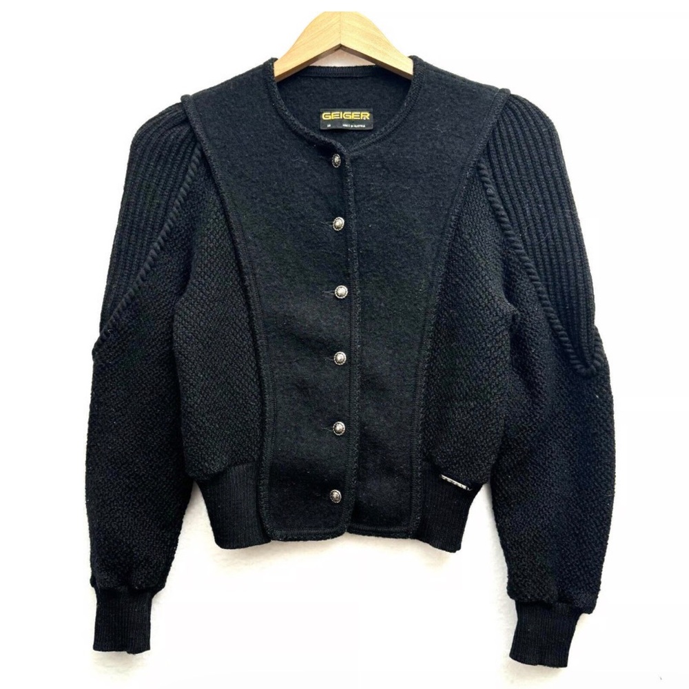 Geiger vintage black boiled wool and knit sweater cardigan jacket EVC size small